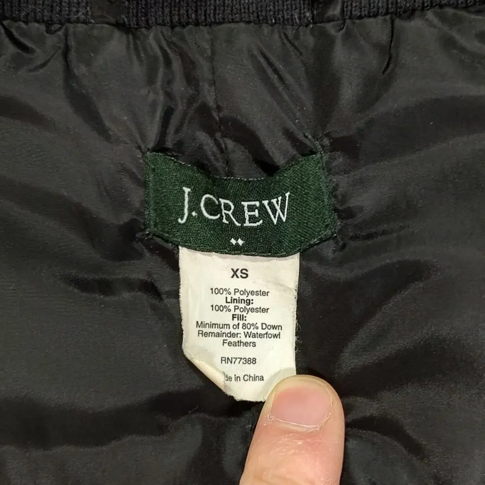 J.Crew Black Down Filled Puffer Vest Women's XS Full Zip Style 96077
